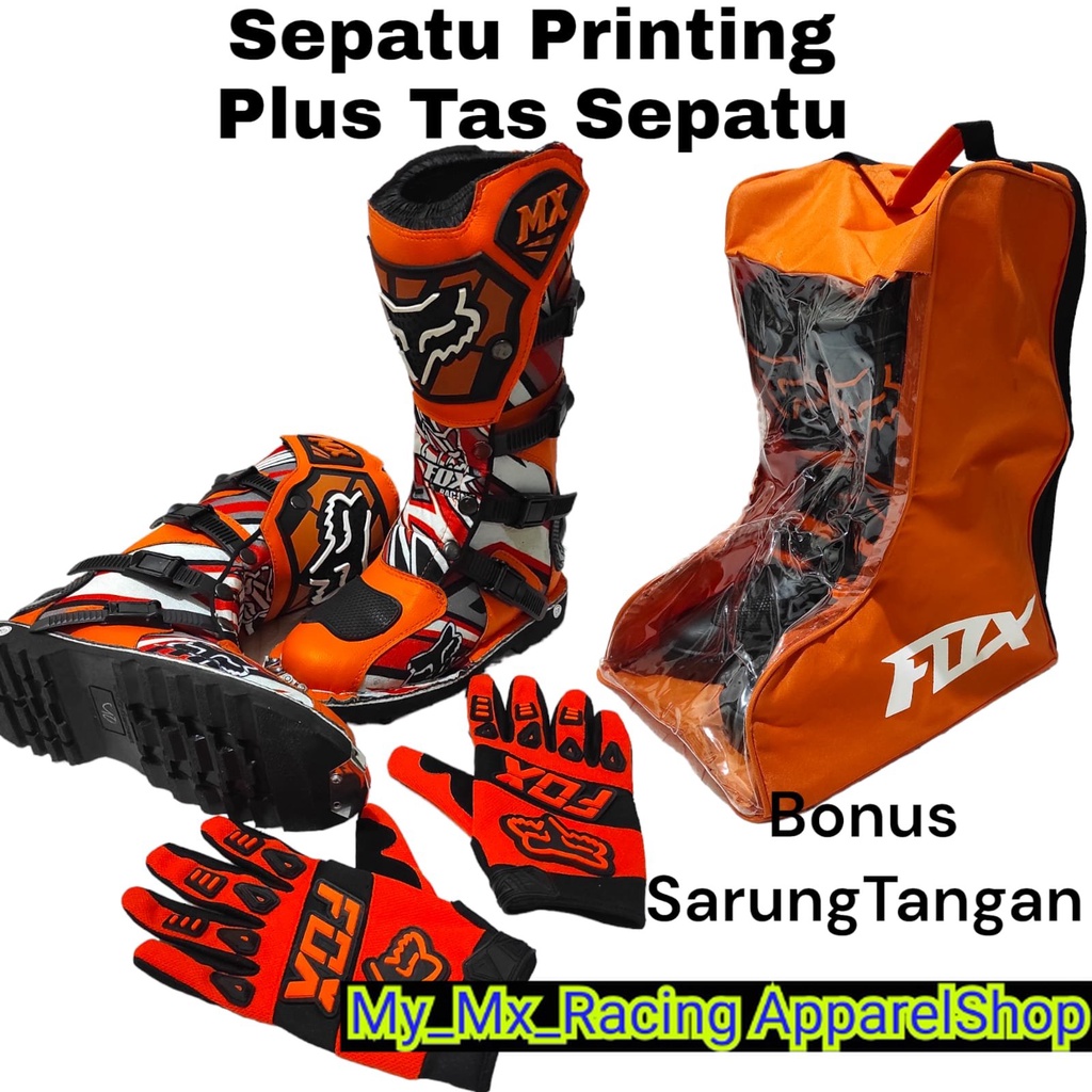 sepatu trail cross printing plus tas buat sepatu bonus sarung tangan satu set sepatu trabas or adventure dan tas satu set cocok dan keren sepatu gunung ORANGE