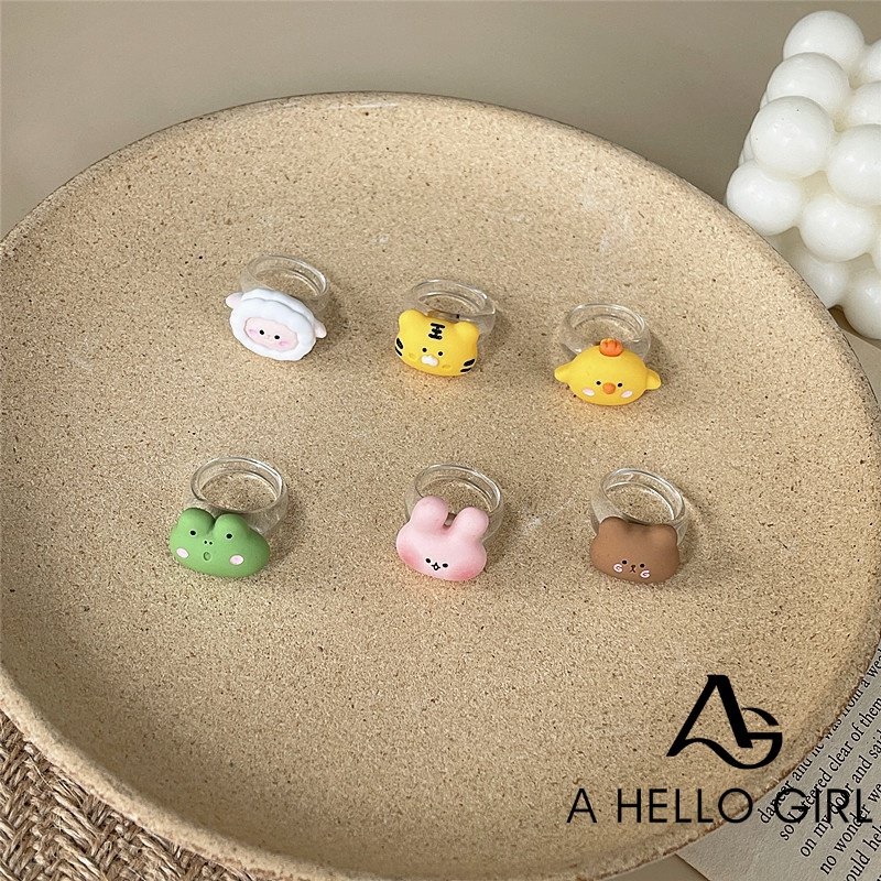 Baru Kartun Hewan Katak Harimau Gajah Gurita Resin Cincin Kepribadian Girly Lucu Cincin Menyenangkan Halo Gadis Perhiasan