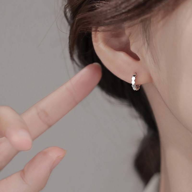 Papaozhu Korea S925 Perak Bersinar Geometris Hoop Anting Untuk Wanita Perempuan Chic Berongga Lingkaran Bulat Anting-Anting Anti Alergi Telinga Aksesoris