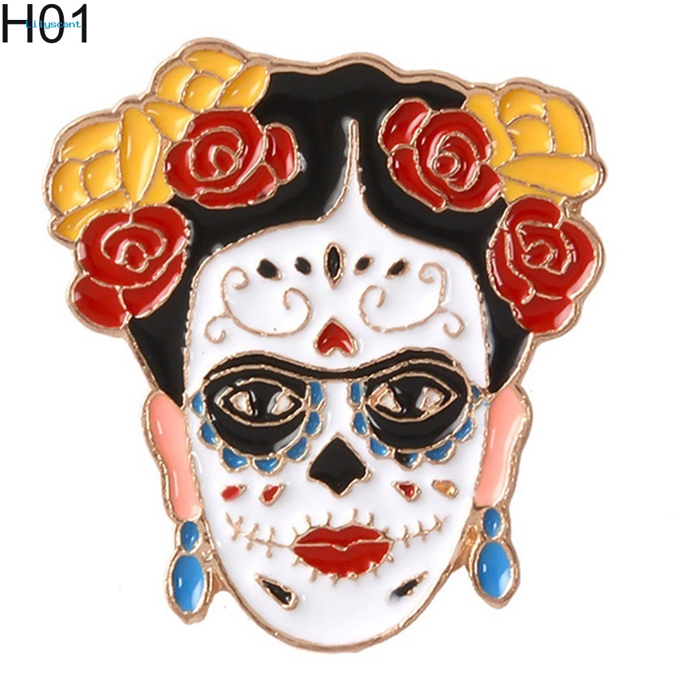 Lilyscent Kartun Enamel Frida Kahlo Meksiko Lencana Kerah Bros Pin Pakaian Perhiasan