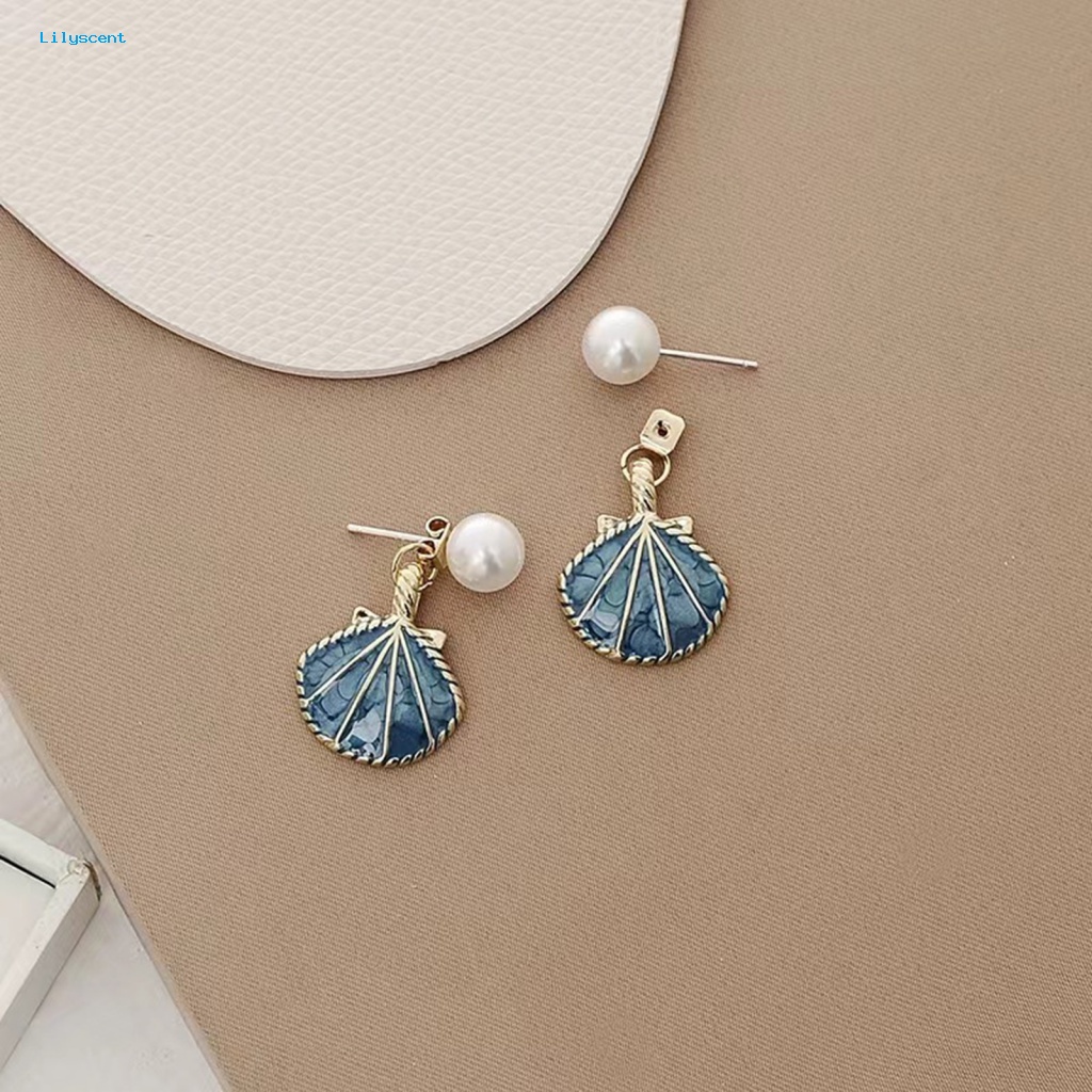 Lilyscent 1pasang Eye-catching Ladies Earrings Prom Supplies Mutiara Imitasi Kerang Anting Wanita Temperamen