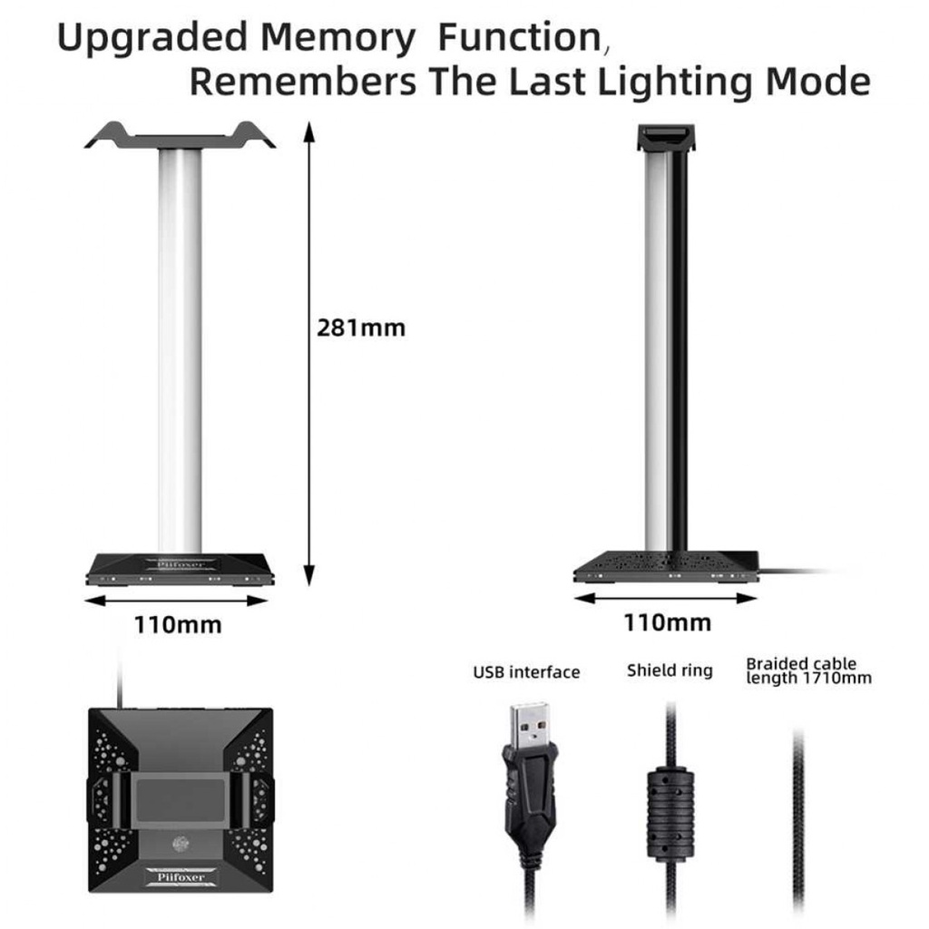 Gantungan Headphone Gaming Stand Hanger LED RGB 2 Port USB Jack 3.5