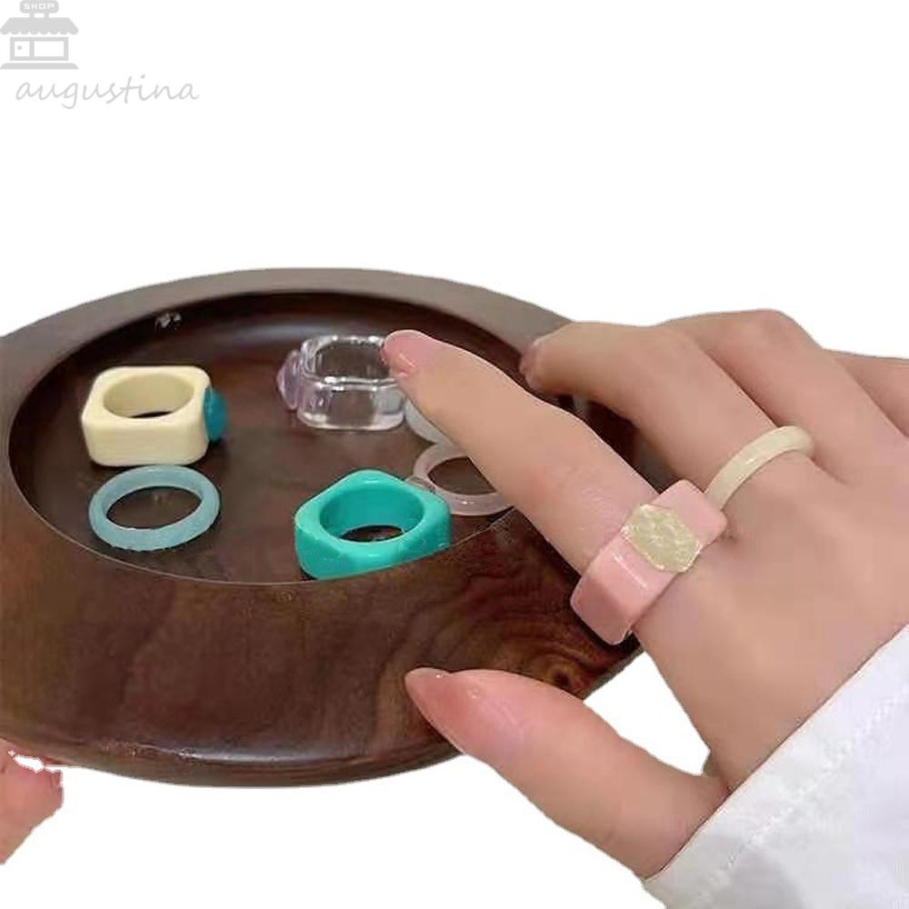 Agustinina Set Cincin Resin Geometris Lucu Manis Untuk Wanita Fashion Perhiasan