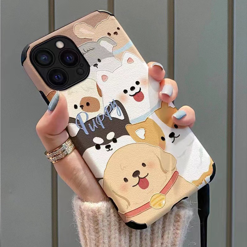 Leather So Cute Puppy Dog Soft Case iP iPhone 6S 7 8 Plus SE 2020 X XR XS Max 11 12 13 14 Pro Max 14 Plus 12 13 Mini Phone Case Men Man