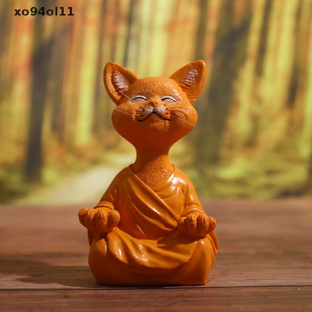 Patung Kucing Buddha XO Aneh Meditasi Yoga Koleksi Happy Cat Decor Home OL