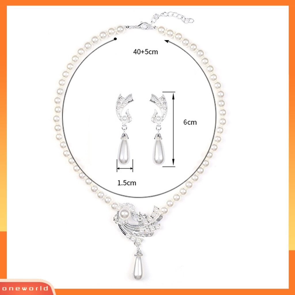 [ONE] 1set Wanita Anting High Gloss Electroplating Shiny Extension Rantai Eye-catching Dekorasi Cantik Berlian Imitasi Mutiara Imitasi Kalung Perhiasan Aksesori