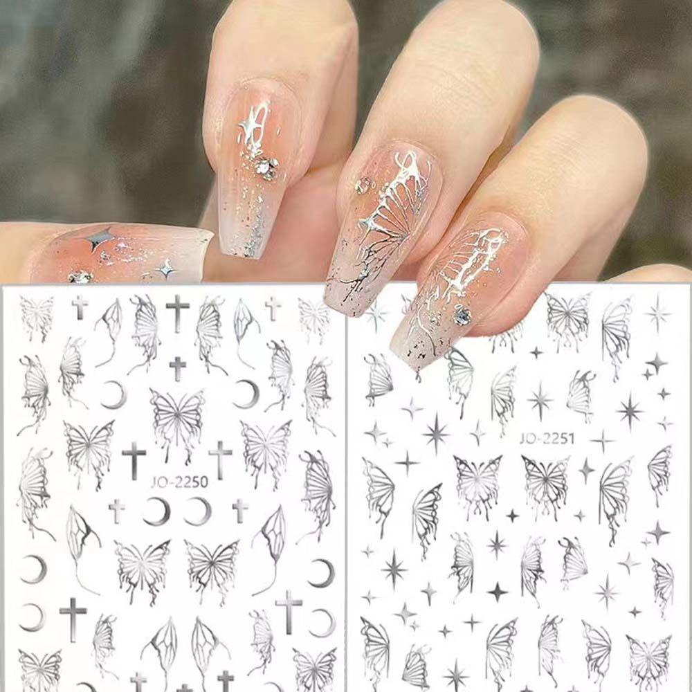 Mxbeauty Stiker Kuku Kupu-Kupu Wanita Fashion Bulan Bronzing Butterfly Flame Self Adhesive Nail Dekorasi
