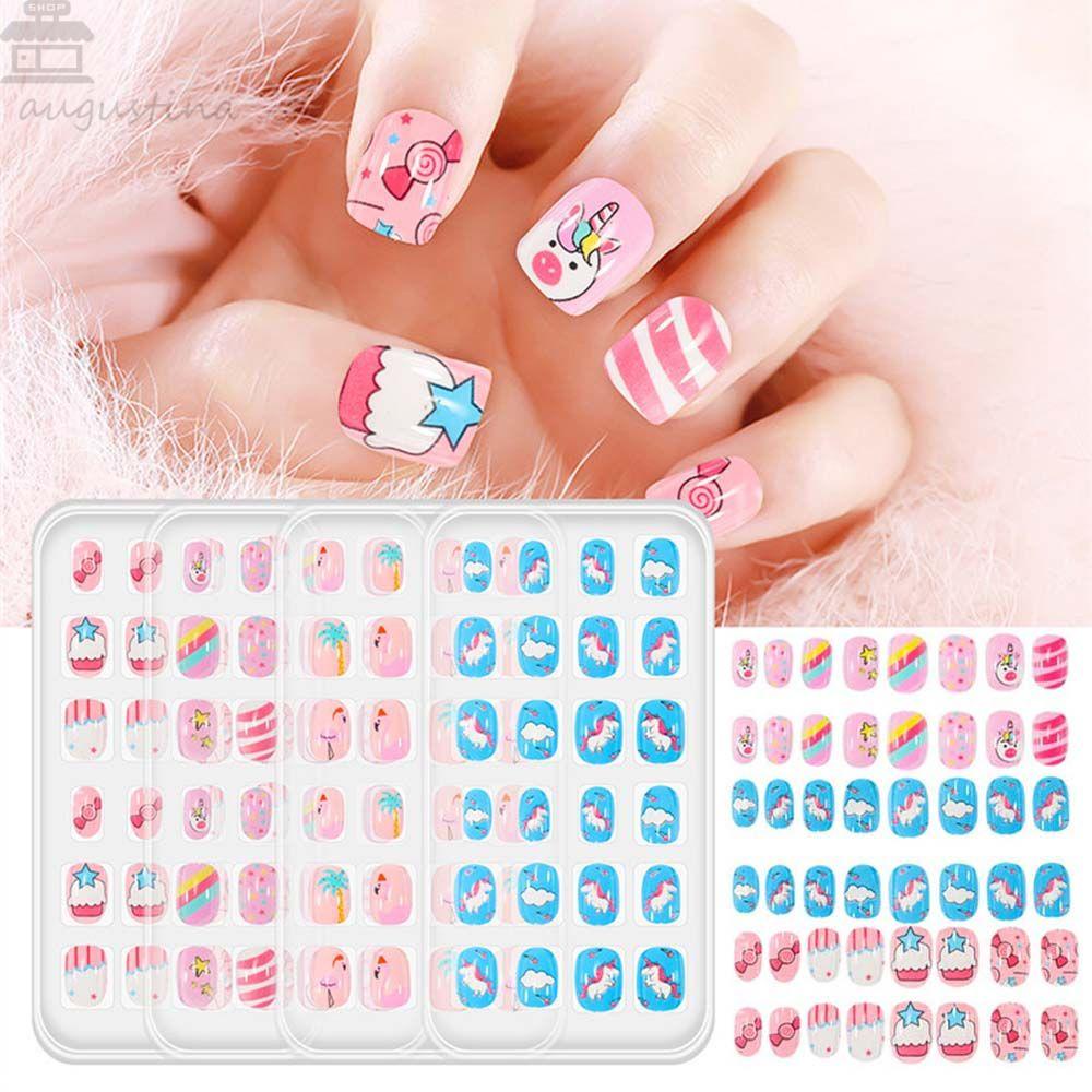 Agustina Anak Kuku Palsu Indah Alat Manicure Kartun Perekat Belakang DIY Nail Art