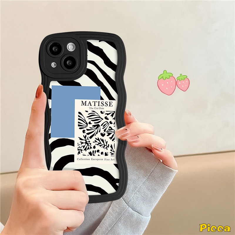 Case Realme C53 C55 C25s C25Y C15 C30 C35 C21Y C12 C25 C20 C20A C11 C3 C17 C33 10 7 5s 8i 8 6i 9Pro+ 9 8Pro 59i 7i 5i Art Irregular Stripe Zebra Pattern Lembut Bergelombang Penutup Tepi