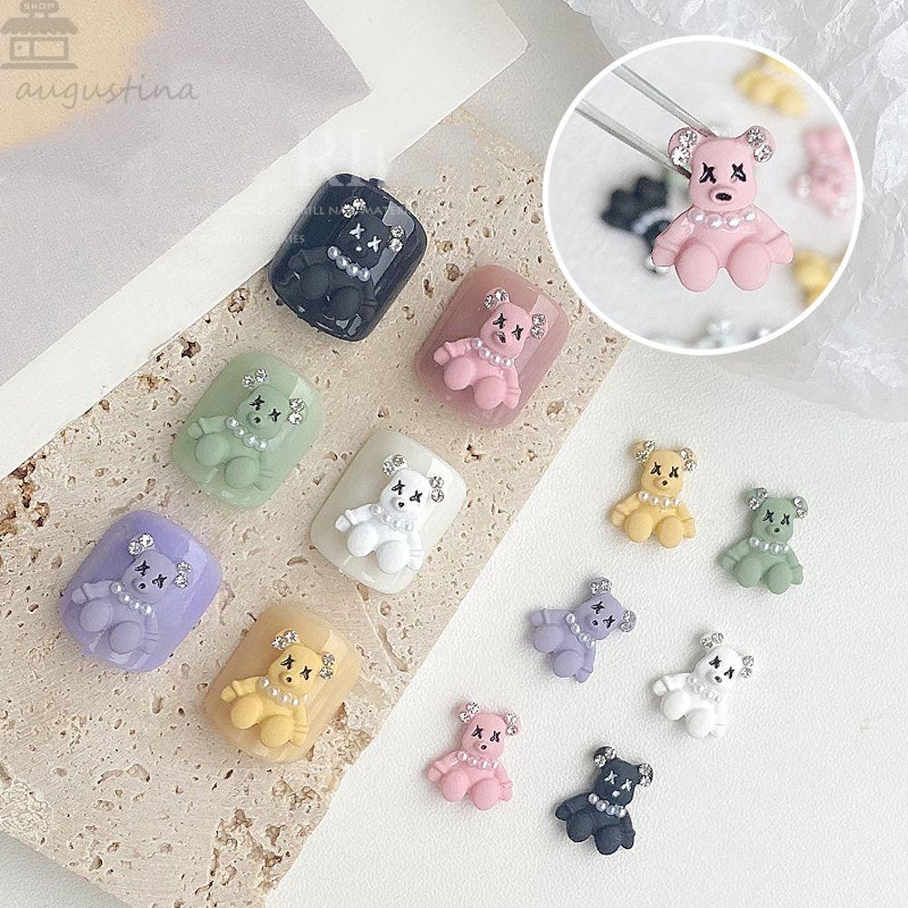 Augustina Bear Nail Charms 5 Pcs Permen Warna Mutiara Manikur Aksesoris 3D Beruang DIY Ornamen Kuku Berlian Imitasi