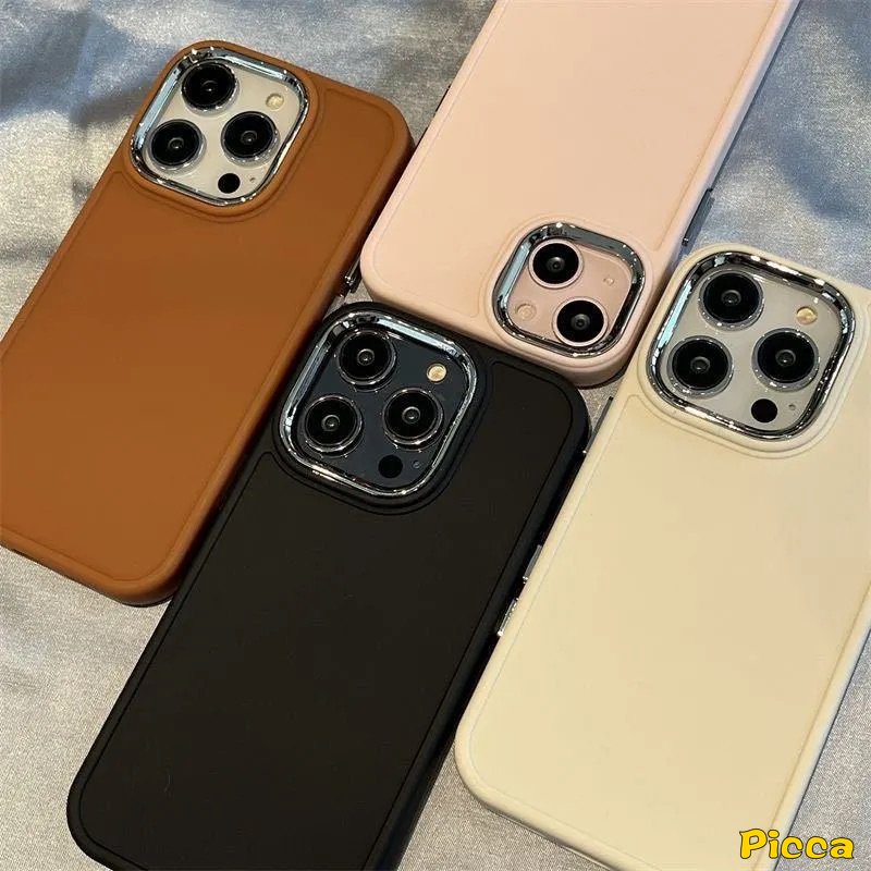 IPHONE Casing Ponsel Persegi Plating Warna Solid Sederhana Mewah Kompatibel Untuk Iphone7Plus 8plus 11xr 14 13 11 12 Pro MAX X 7 8 Plus XS MAX Macaron Candy Color Full Cover Pelindung