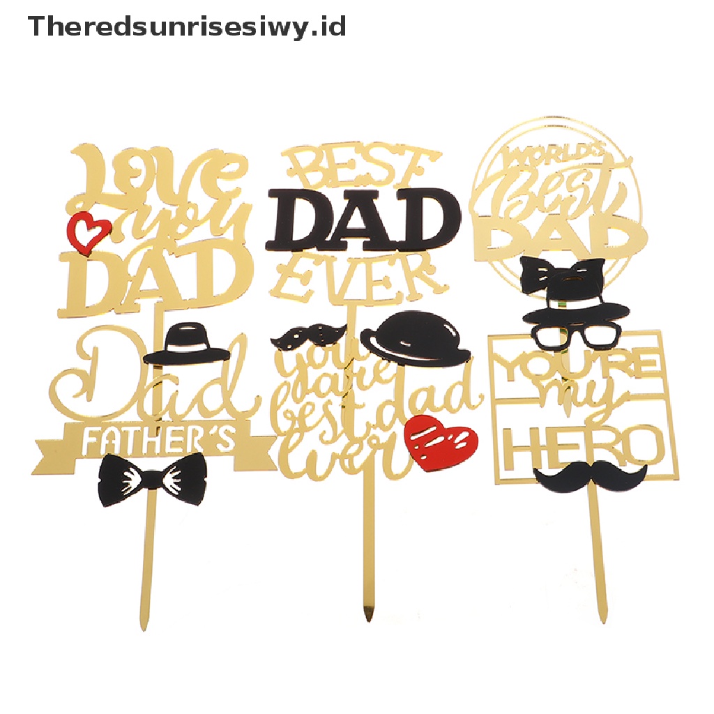 # Kado Mom &amp; PAPA DIY # Hiasan Kue Pesta Hari Ayah Gold Hitam Akrilik Daddy Birthday Cake Topper~