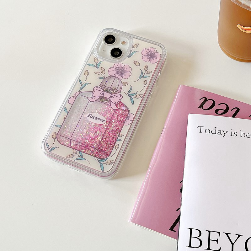 Fashion Quicksand Shine Forever Perfume Girl Woman Soft TPU Case HP iP iPhone 12 13 14 Pro Max 11 FTD Casing Apple