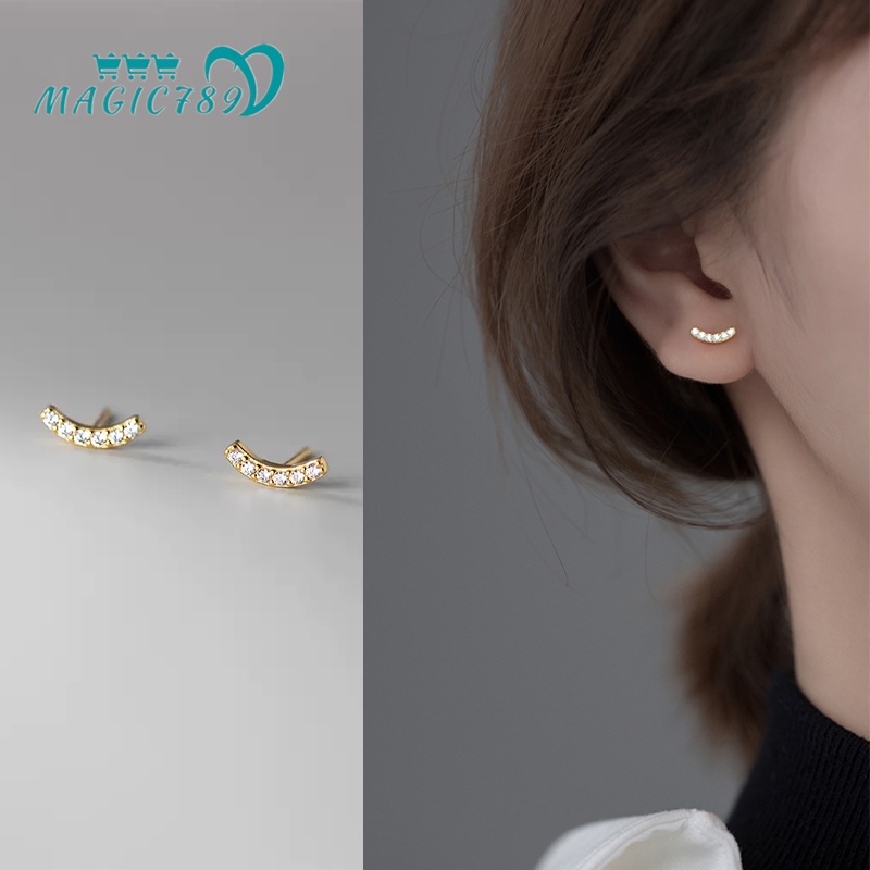 Magic789 Ins Trendi Emas 14 K Bersinar Kristal Smiley Stud Anting-Anting Untuk Wanita Perempuan Chic Berkilau Zirkon Anting-Anting All-match Telinga Perhiasan Pakaian Sehari-Hari