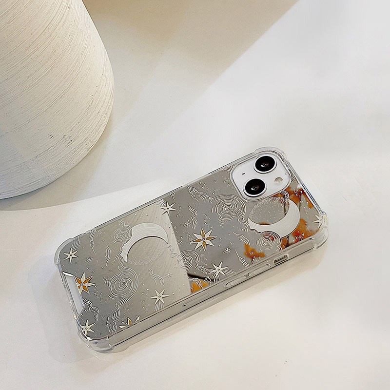 【Anti Fall Mirror】Star Moon Silicone Soft Case Iphone 6S 7 8 Plus X XR XS Max IPhone 11 12 13 14 Pro Max 14 Plus 7+ 8+ 12 13 mini for Women Girl Ins Pretty Case Missconnie