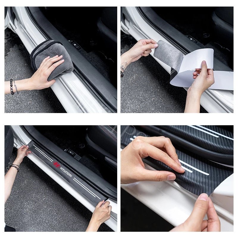 Hyundai 9Pcs Stiker Pintu Mobil Carbon Fiber Sill Protection Auto Anti Gores Anti Slip Untuk i10 Kona Tucson Ioniq 5aksen Palisade Creta Stargazer Grand H1 Santa Fe