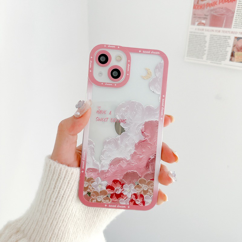 【 Angel Eye】Nice Pink Purple Sakura Soft TPU Case HP iP iPhone 7 8 14 + Plus SE 2020 X XS XR Max 11 12 13 Pro Max FTD Girl Woman Casing Apple