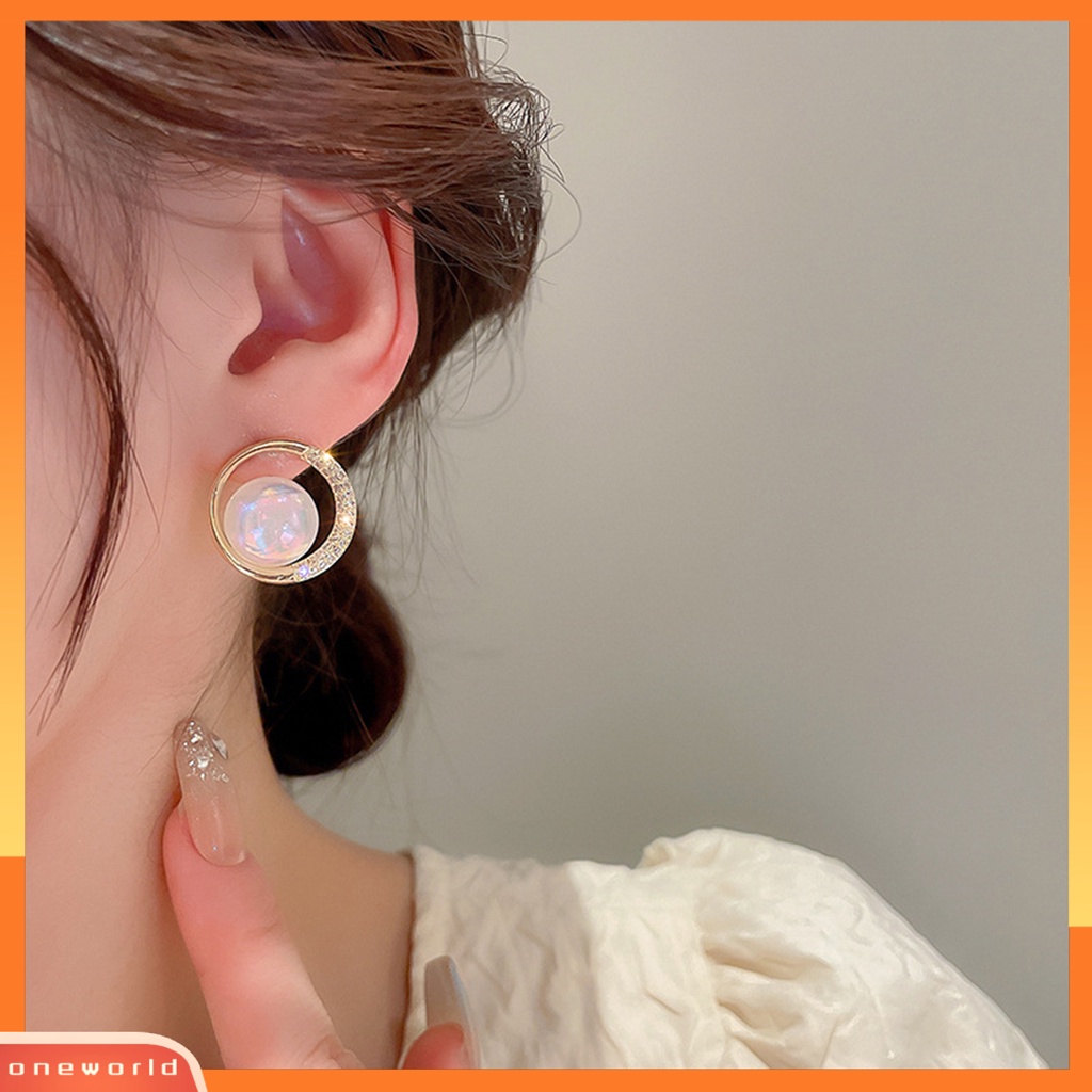 [EONE] 1pasang Anting Hoop Glitter Bulat Telinga Dekorasi Temperamen Elegan Mutiara Imitasi Berlian Imitasi Ear Studs Untuk Perjamuan