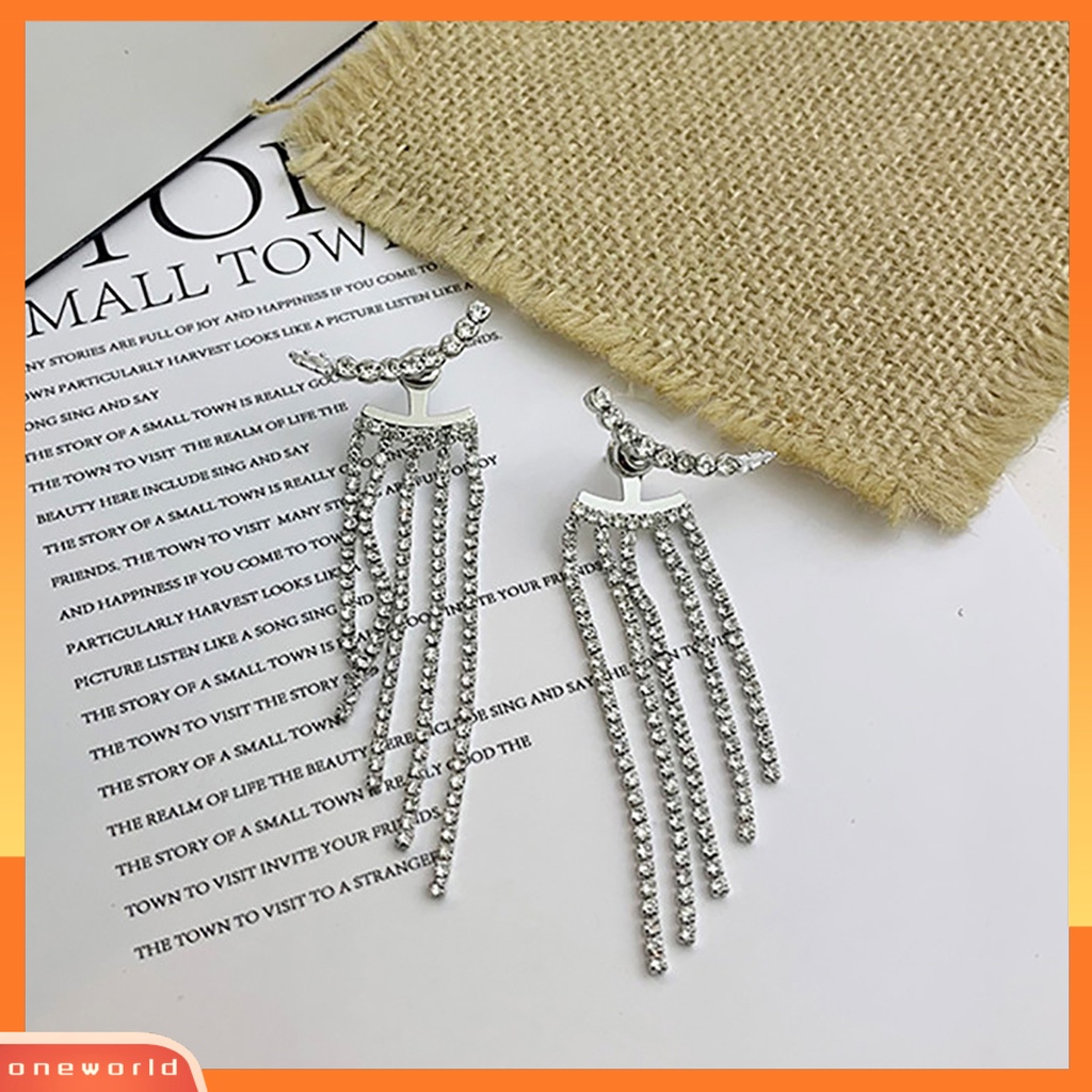 [EONE] 1pasang Menjuntai Anting Bohemian Warna Perak Hadiah Bling Berlian Imitasi Jumbai Wanita Stud Earrings Fashion Perhiasan