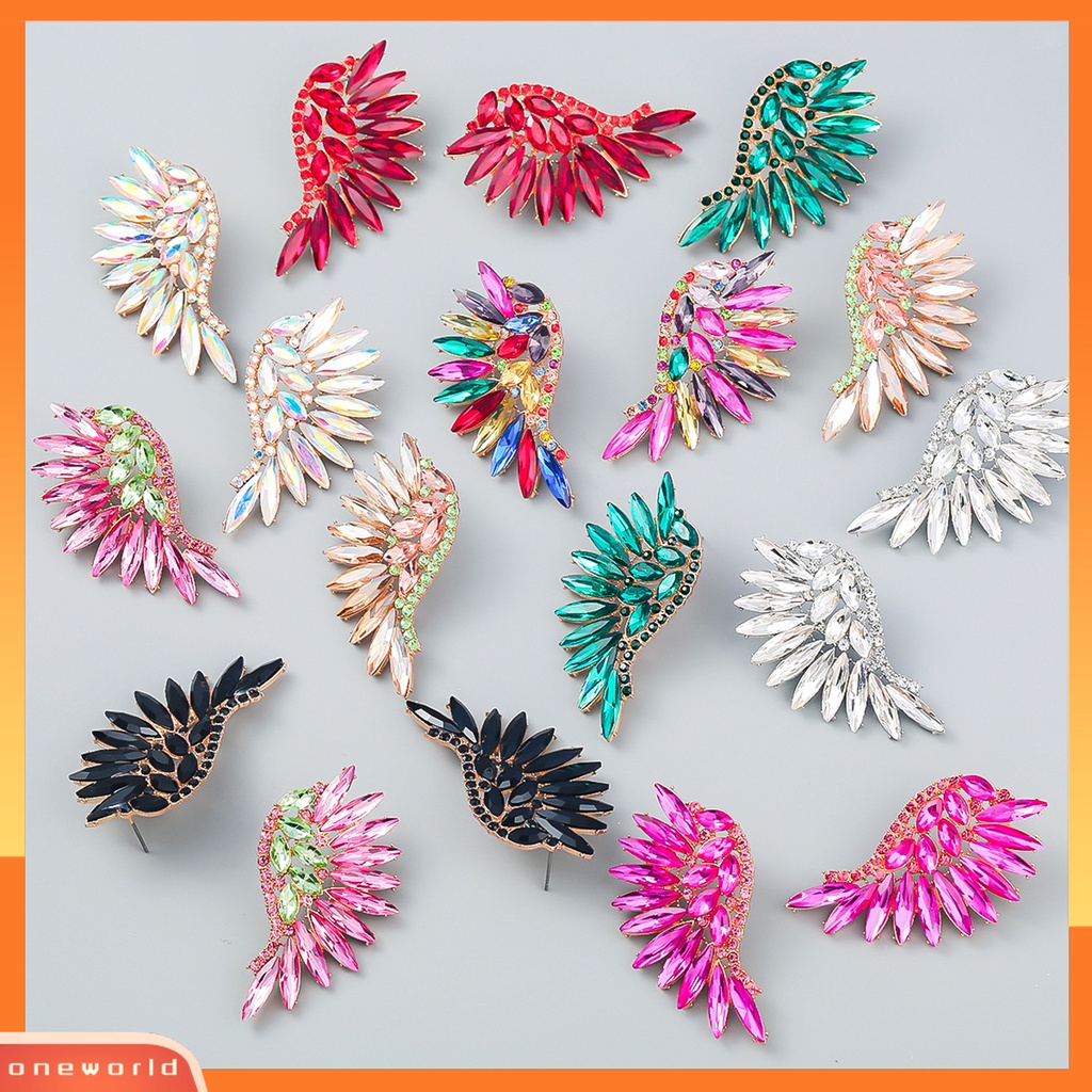 [EONE] 1pasang Ear Studs Shining Eropa Dan Amerika Berlebihan Berbentuk Kipas Berlian Imitasi Hias Warna-Warni Retro Stereo Sayap Malaikat Stud Earrings Aksesoris Kostum