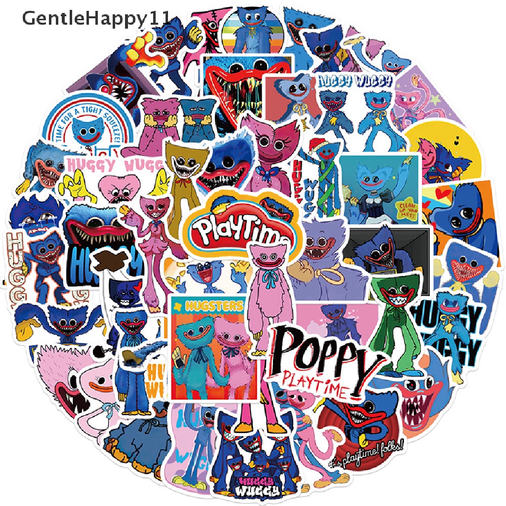 Gentlehappy 50Pcs Horror Huggy Wuggy Poppy Adventure Game Stiker Gitar Koper Graffiti id