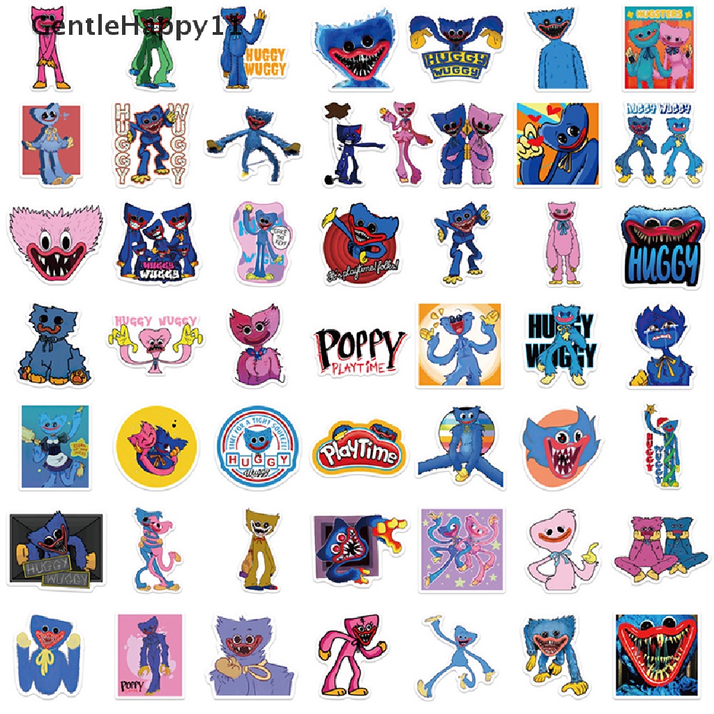 Gentlehappy 50Pcs Horror Huggy Wuggy Poppy Adventure Game Stiker Gitar Koper Graffiti id