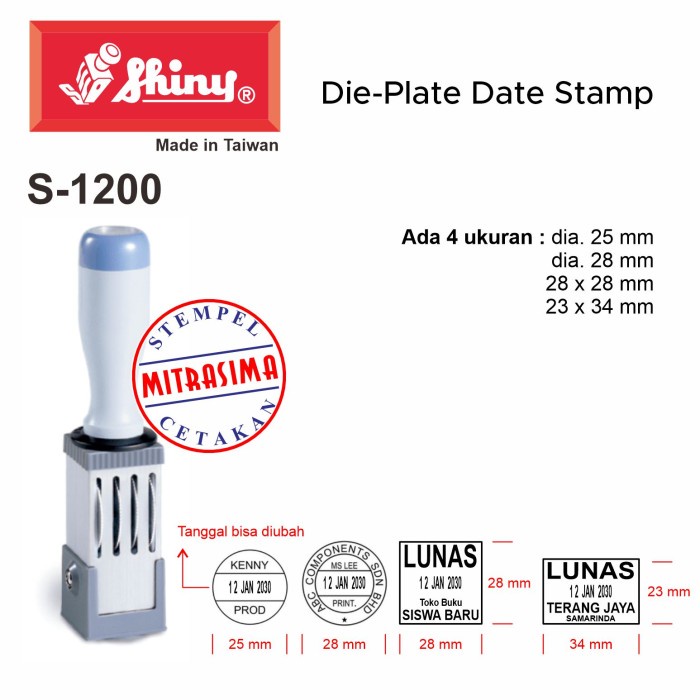 

Stempel Shiny S-1200 ( CUSTOM Die Plate Dater S1200 Tipe S 1200 )