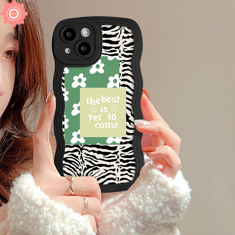 Fashion Art Zebra Pattern Case Kompatibel Untuk iPhone 7Plus11 Pro Max13 14 12 Pro Max XR 6s 78 6 14 Plus X XS Max SE 2020 Fresh Flower Tpu Lembut Bergelombang Penutup Tepi