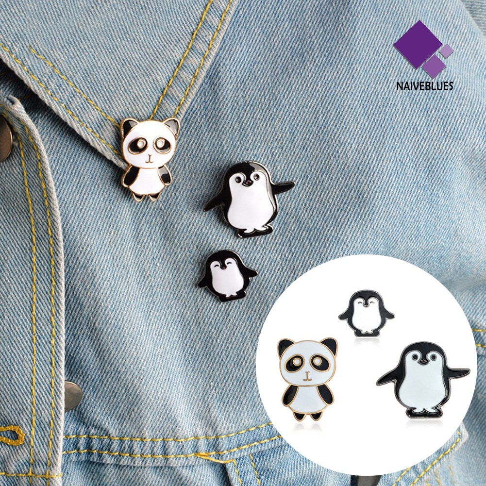 &lt; Naiveblues &gt; Bros Enamel Panda Pinguin Lucu Wanita Kartun Kancing Lencana Lapel