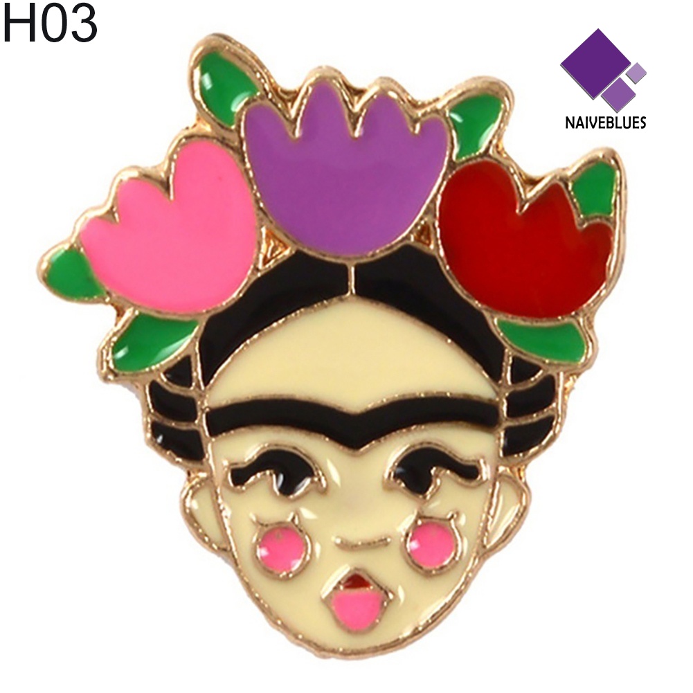 &lt; Naiveblues &gt; Kartun Enamel Frida Kahlo Meksiko Lencana Kerah Pin Pakaian Perhiasan