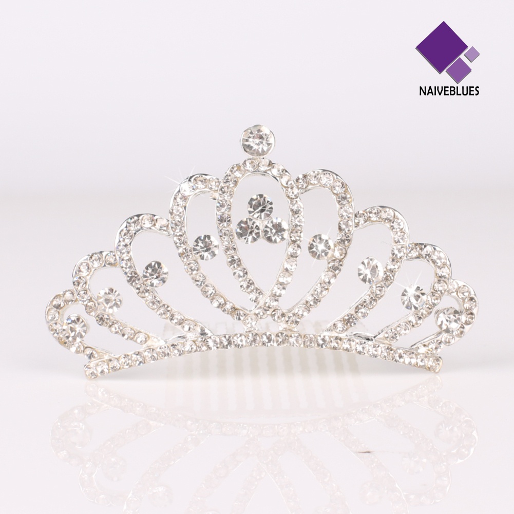 &lt; Naiveblues &gt; Pernikahan Prom Bayi Perempuan Kid Kecil Berlian Imitasi Mahkota Sisir Rambut Tiara