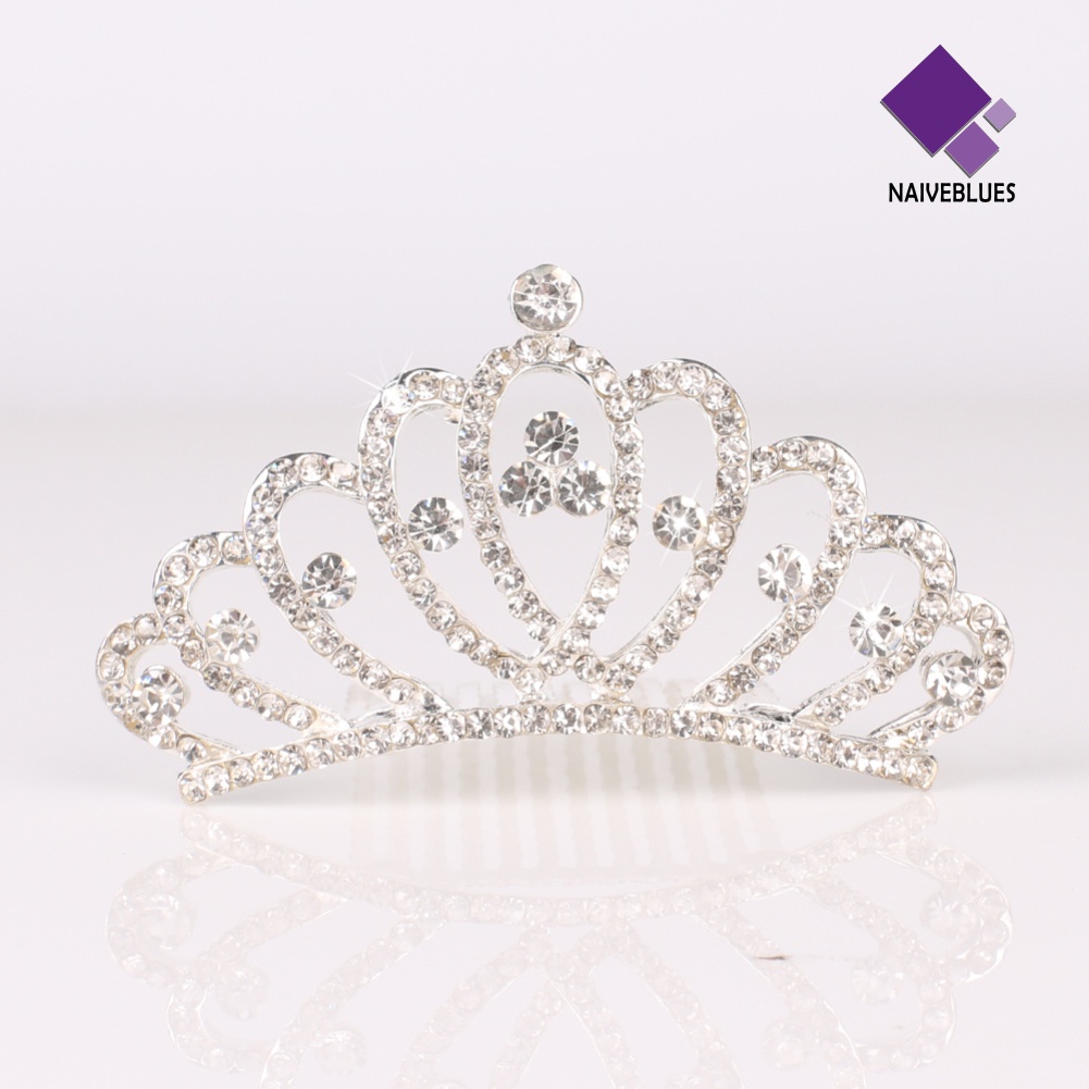 &lt; Naiveblues &gt; Pernikahan Prom Bayi Perempuan Kid Kecil Berlian Imitasi Mahkota Sisir Rambut Tiara