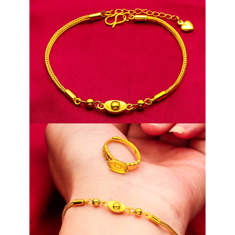 Goldkingdom Perhiasan Fashion 24K Bangkok Aksesoris Ready Stock Gelang Harta Karun Wanita Baru Gelang Cincin Emas Pasir