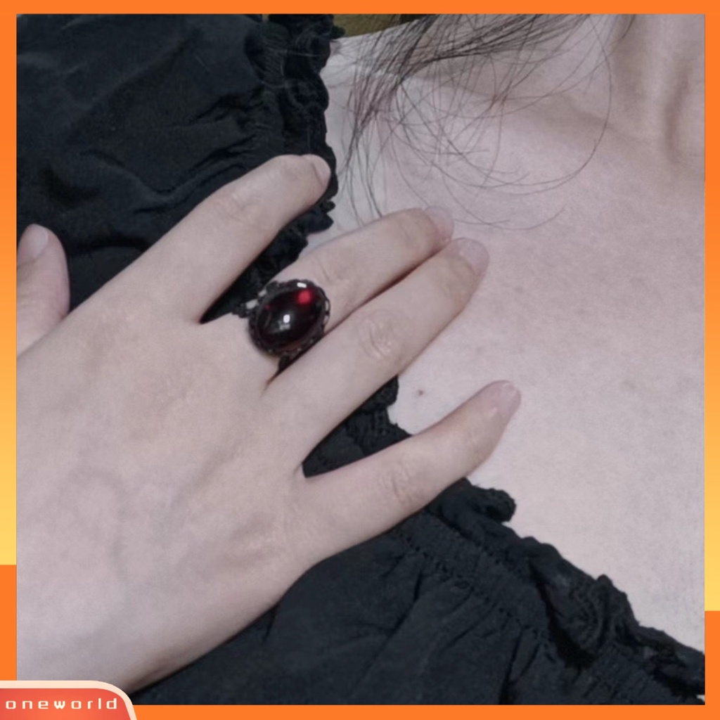 [EONE] Cincin Terbuka Kepribadian Geometris Adjustable Open Design Menawan Dekorasi Tahan Lama Vintage Gothic Merah Faux Kristal Cincin Aksesoris Perhiasan