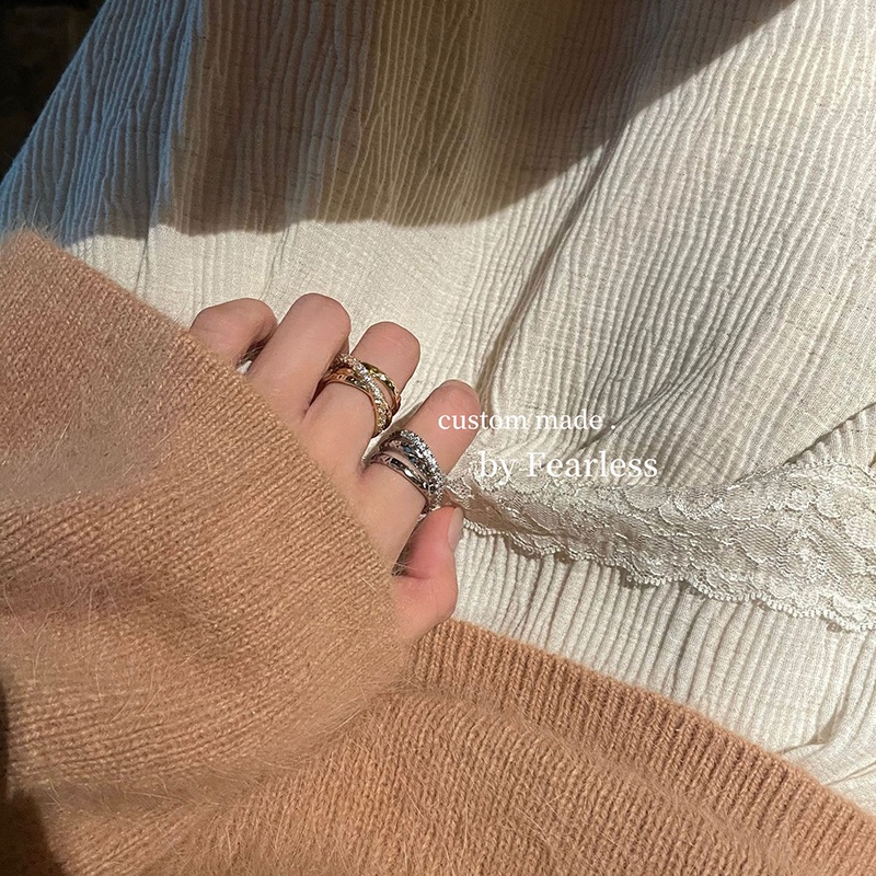 Cincin Geometris Silang Bahan Alloy Berlian Imitasi Korea Untuk Anak Perempuan