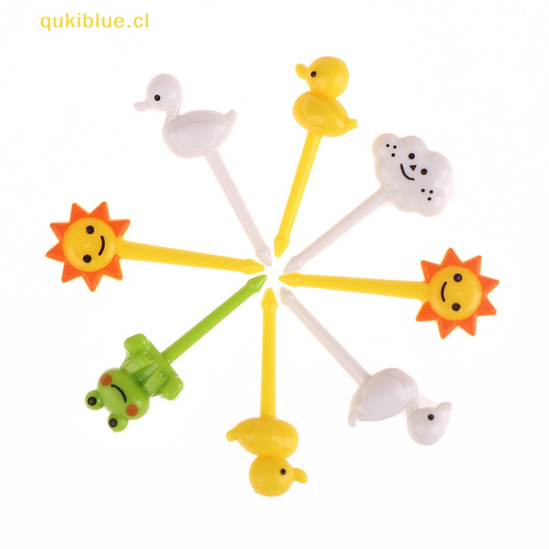 Qukiblue 8pcs Set Garpu Buah Hewan Kartun Mini Anak Snack Kue Dessert Stick Tusuk Gigi cl