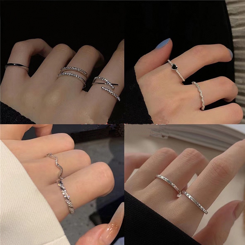 Desain Kecil Mewah Korea Ins Premium Cinta Cincin Untuk Wanita Serbaguna Gaya Keren Adjustable Jari Telunjuk Ring