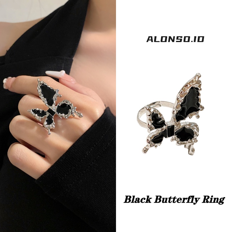 Cincin Pembukaan Kupu-Kupu Hitam Kepribadian Fashion Cahaya Mewah Aksesoris Tangan