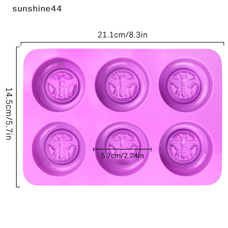 Sunshine 6lubang Bulat Motif Lebah 3D Sabun Cetakan DIY Handmade Silikon Cake Maker ID