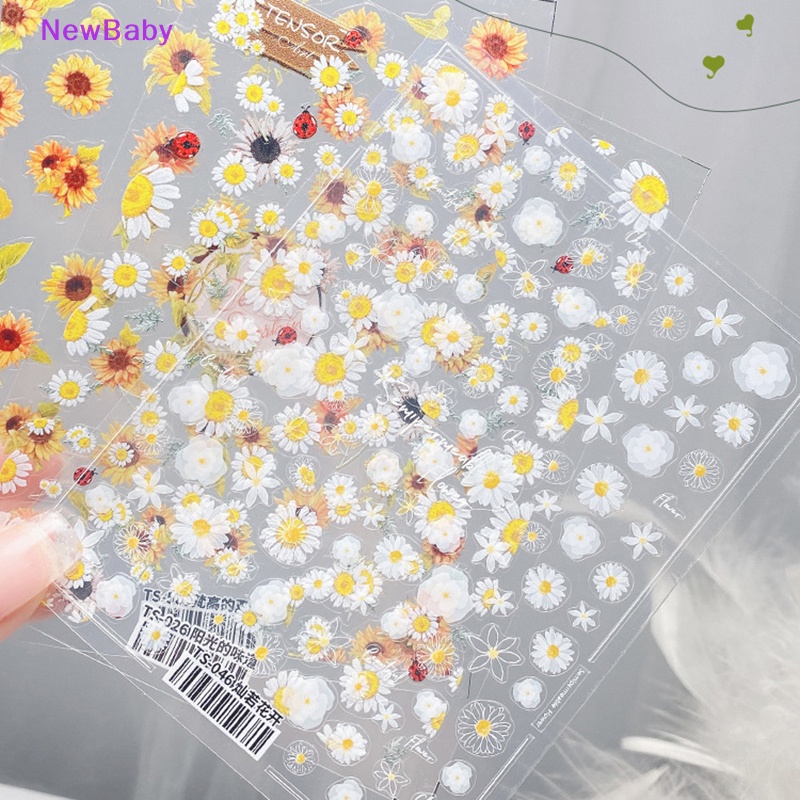 Newbaby 1lembar Stiker Nail Art Transfers Spring Sunflowers Floral Fern Decals ID