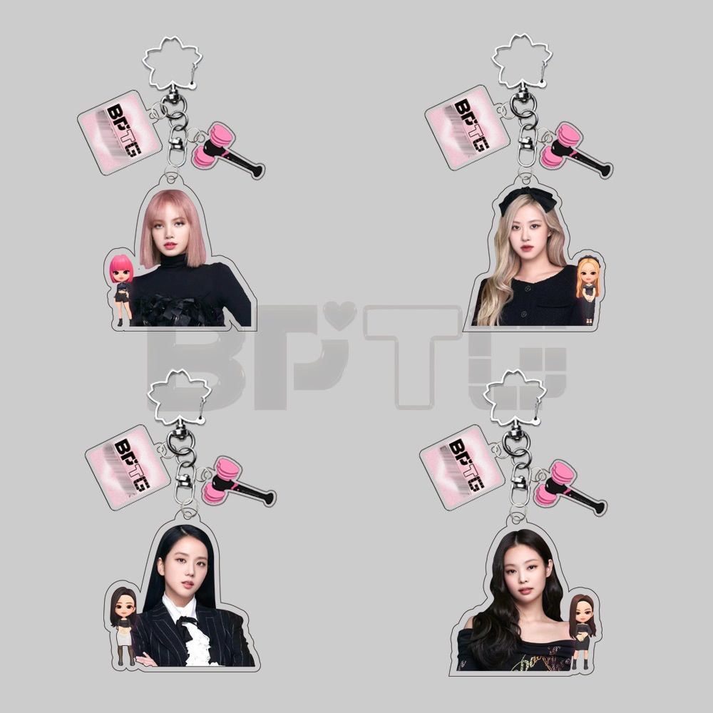 1pc Gantungan Kunci Akrilik BPTG Hitam-PINK Blackpink THE GAME Key Ring Gantung Blackpink