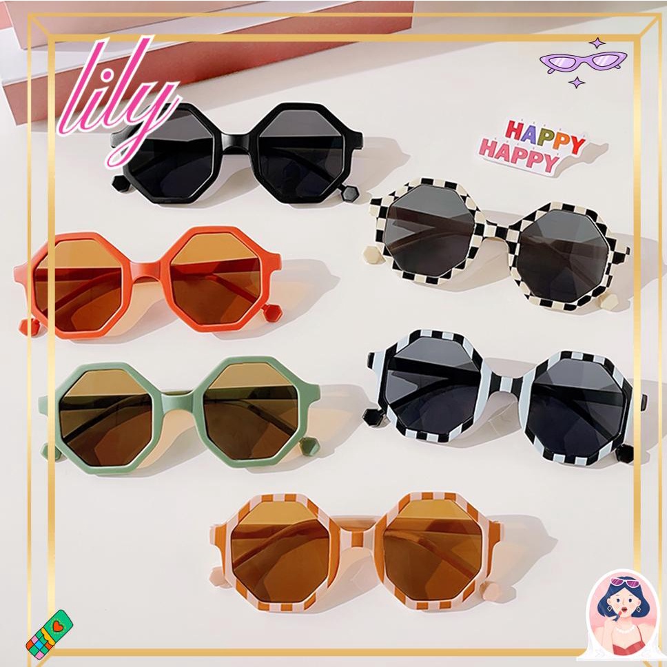 Lily Children Sunglasses UV400 Kacamata Anak Pelindung Mata Bergaris Poligon