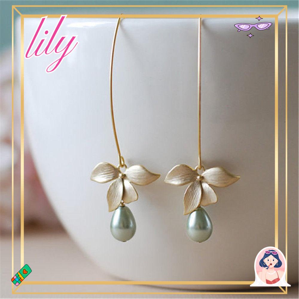 Lily 1pasang Anting Bunga Anggrek Kait Baru Fashion Mutiara