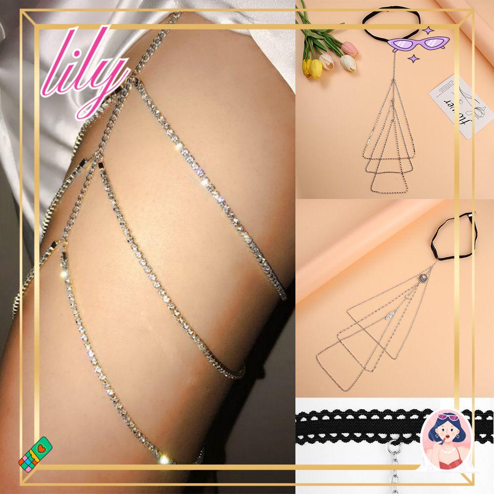 Lily Rantai Paha Wanita Multilayer Rhinestones Body Chain