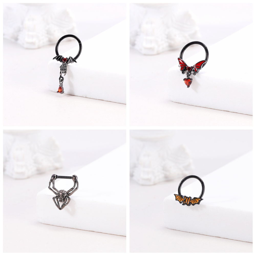 1pc Bat Spider Hidung Tindik Punk Tulang Rawan Stud Anting Industri Barbel Stainless Steel Pusar Cincin Tindik Tubuh