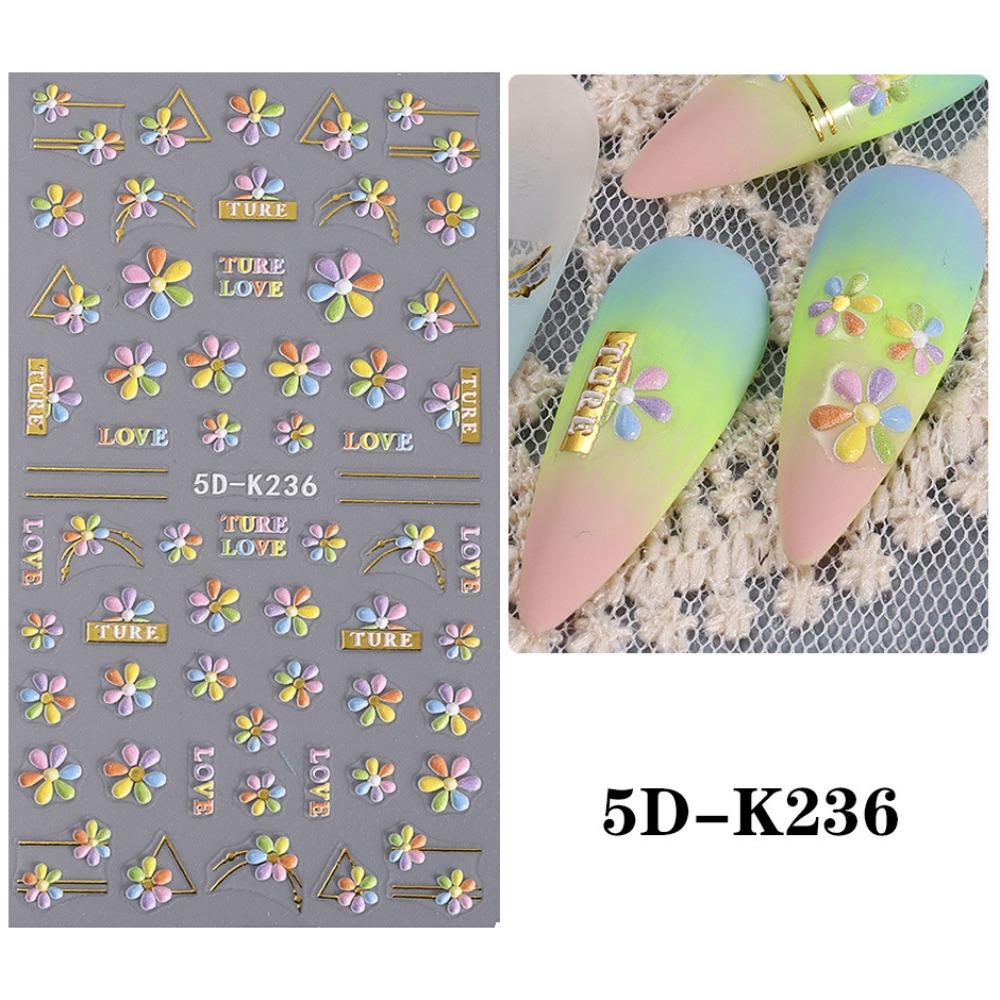 AUGUSTINA Agustina Bunga Stiker Kuku Musim Panas 5D Relief Musim Semi Self Adhesive Nail Dekorasi