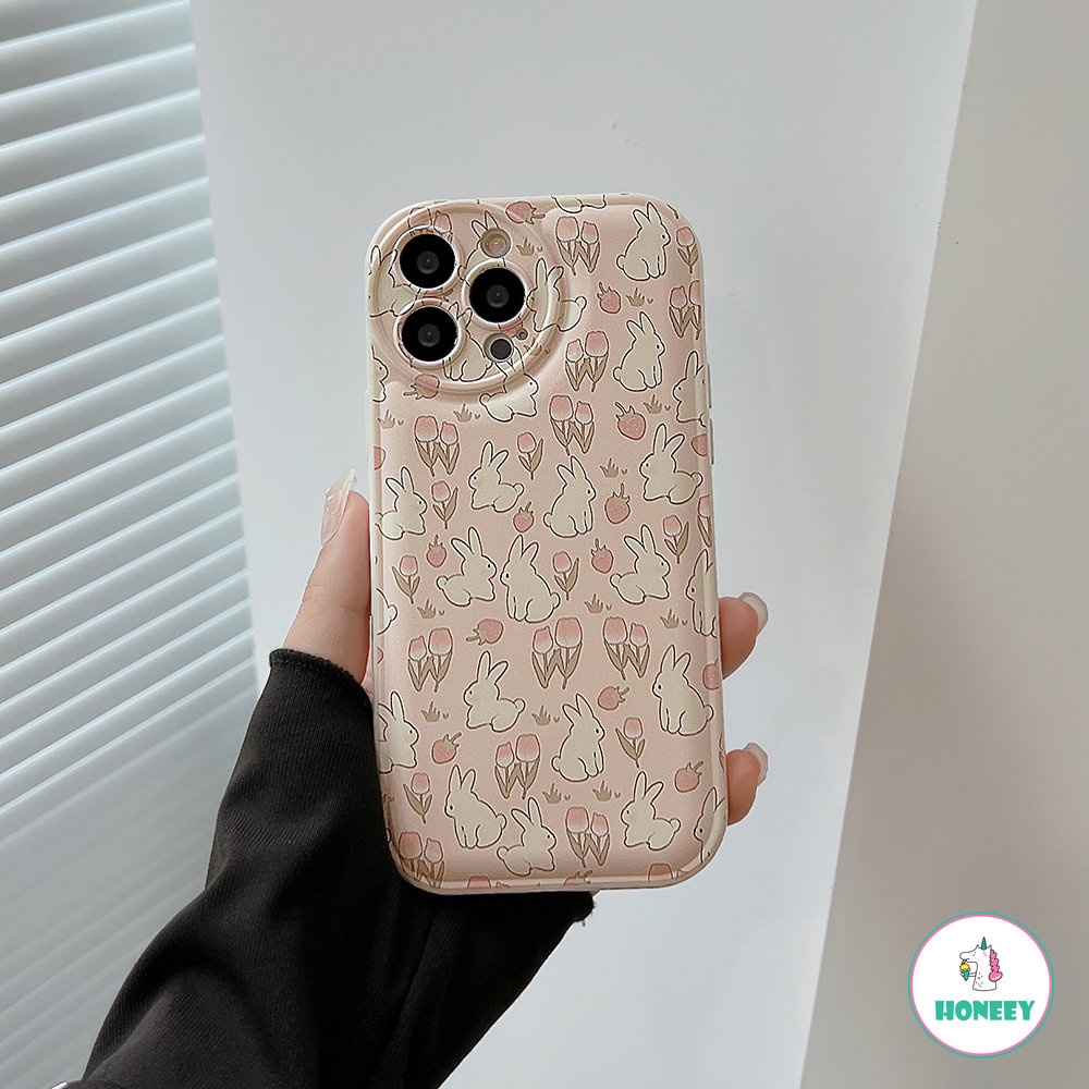 Casing Ponsel Kelinci Bunga Lucu Dengan Braket Penutup Belakang Untuk IPhone14 11 12 13 Pro Max X XS Max XR 78 14Plus Pelindung Soft Cover