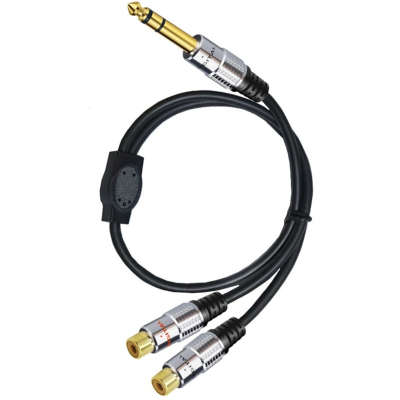 Cre Heavy Duty 6.35mm Male to 2RCA Female/Male Kabel Ekstensi Stereo Untuk Amplifier, Alat Rekam, Speaker