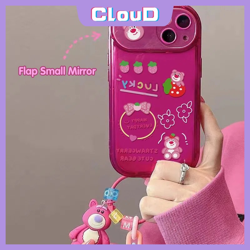 Case Losto Beruang Strawberry Lucu Untuk Oppo A57 A77 A15 A7 A5s A12 A3s A53 A15s A11K A77S A9 A5 A31 A33 2020 A35 Flip Make Up Cermin Lembut Kartun Toy Story Alien Back Cover