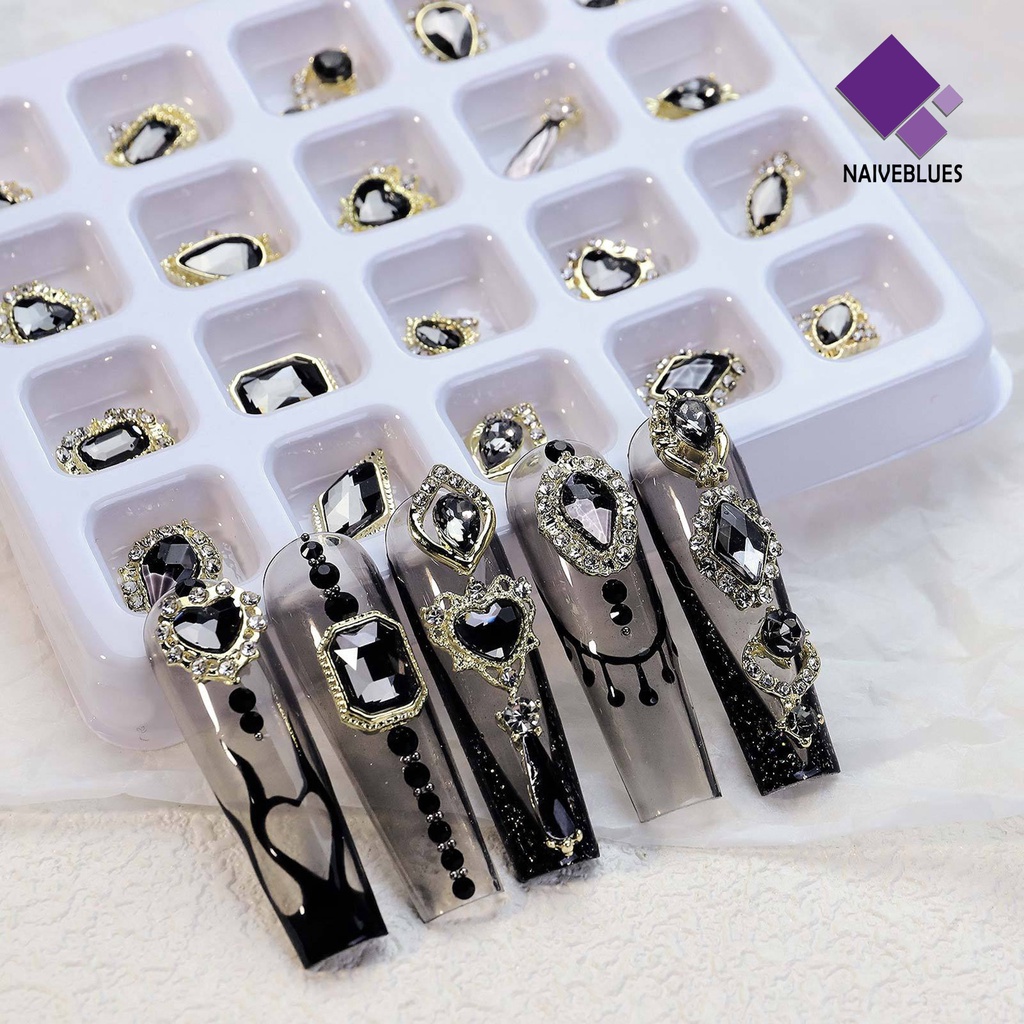 [naiveblues] 20pcs/box Nail Art Decor Tiga Dimensi Bersinar Gloss Berkilau Manicure Berlian Imitasi Alloy Dekor